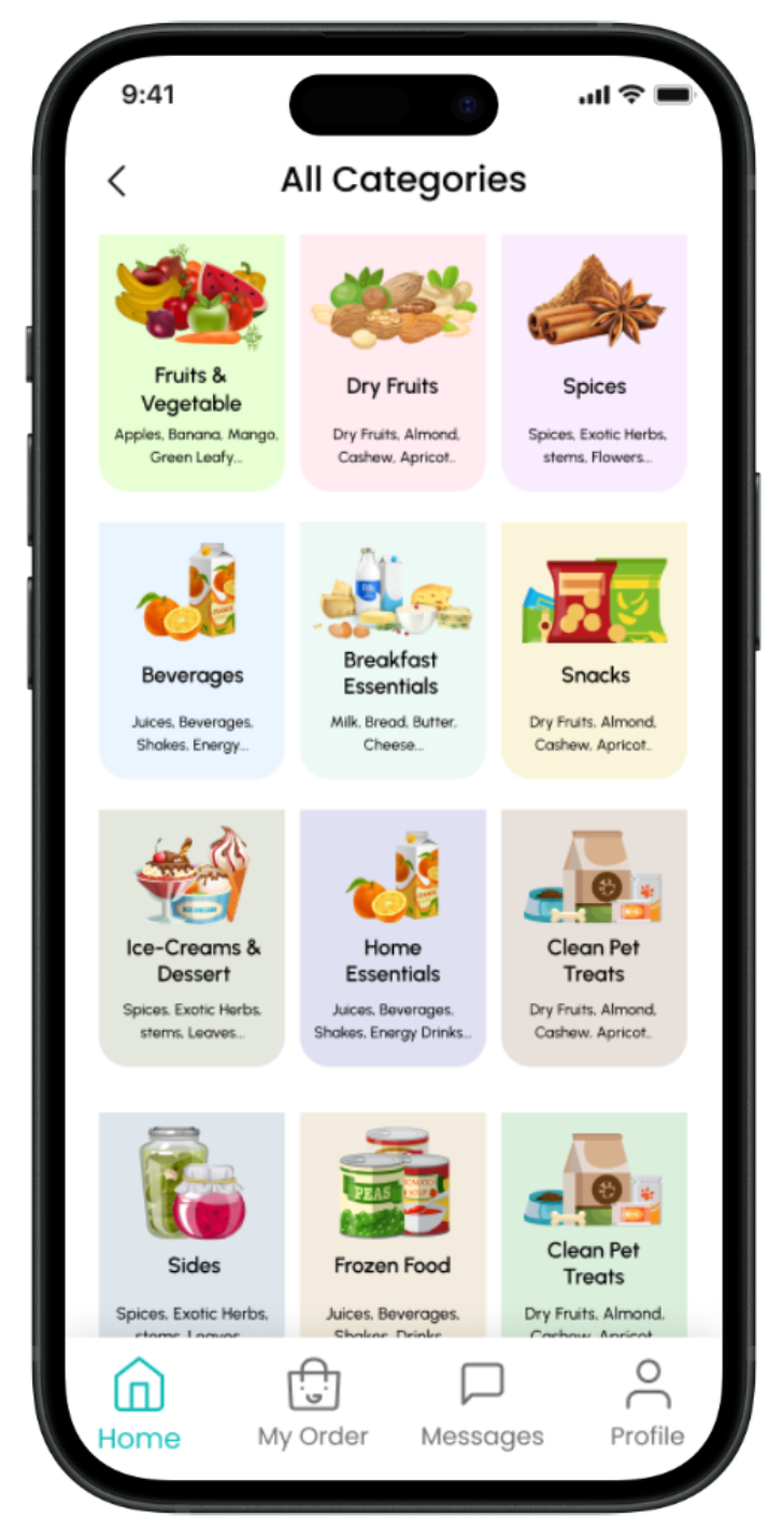 Freegi App All Categories Screen